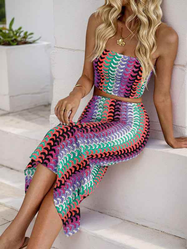 Color striped tube top dress set slim fit sexy hot girl two piece set | Sugarz Chique Boutique