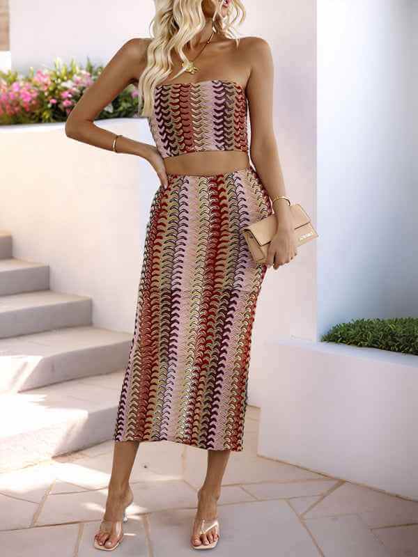 Color striped tube top dress set slim fit sexy hot girl two piece set | Sugarz Chique Boutique