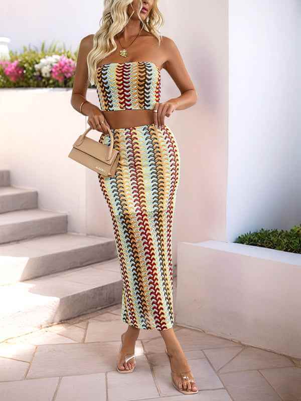 Color striped tube top dress set slim fit sexy hot girl two piece set | Sugarz Chique Boutique