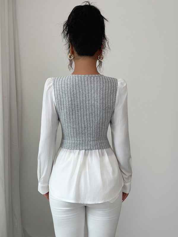 Elegant patchwork long-sleeved vest shirt | Sugarz Chique Boutique