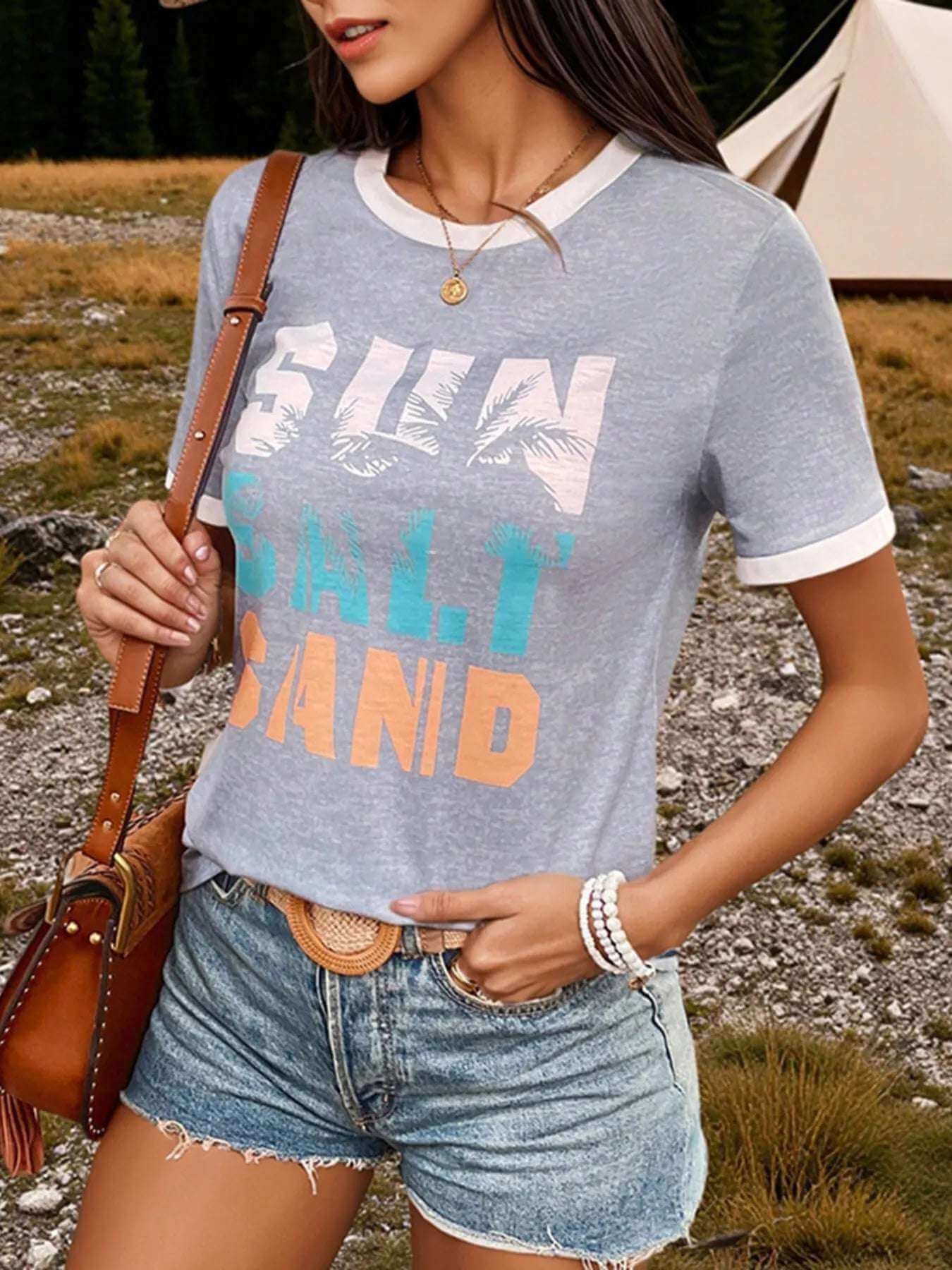 Letter Graphic Round Neck Top and Shorts Set | Sugarz Chique Boutique