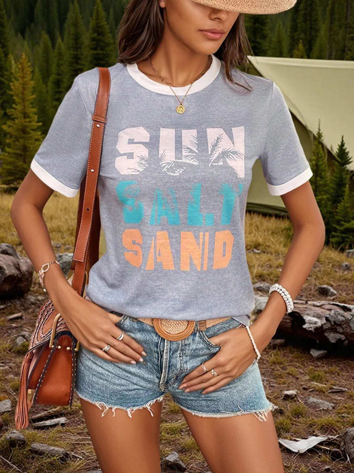 Letter Graphic Round Neck Top and Shorts Set | Sugarz Chique Boutique