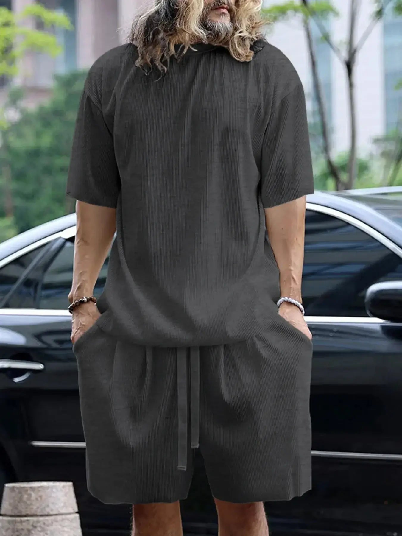 Men's Full Size Round Neck Short Sleeve Top and Shorts Set Plus Size - Sugarz Chique Boutique