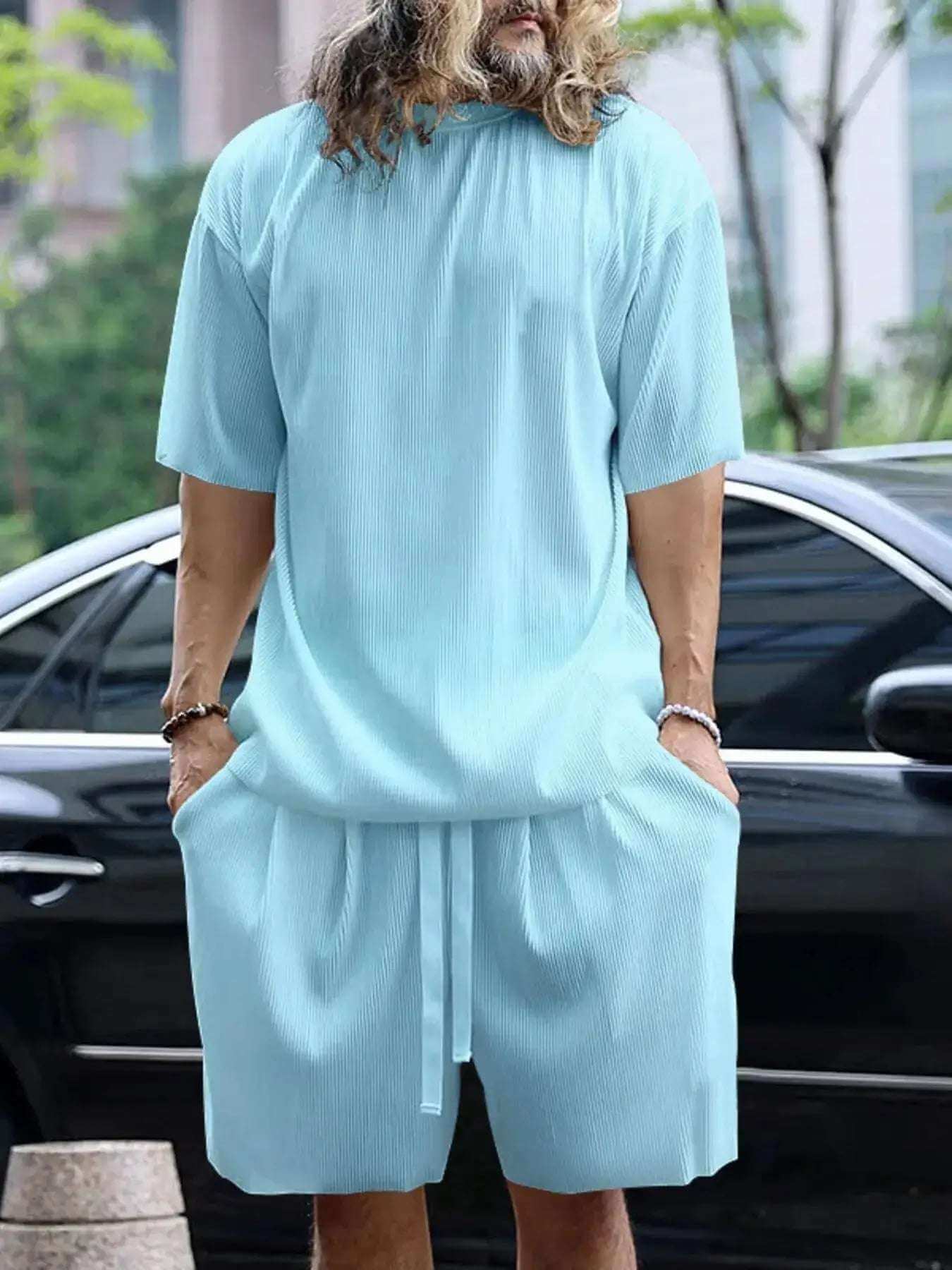 Men's Full Size Round Neck Short Sleeve Top and Shorts Set Plus Size - Sugarz Chique Boutique