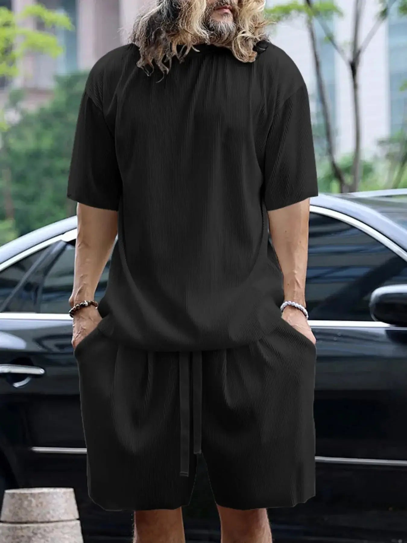 Men's Full Size Round Neck Short Sleeve Top and Shorts Set Plus Size - Sugarz Chique Boutique