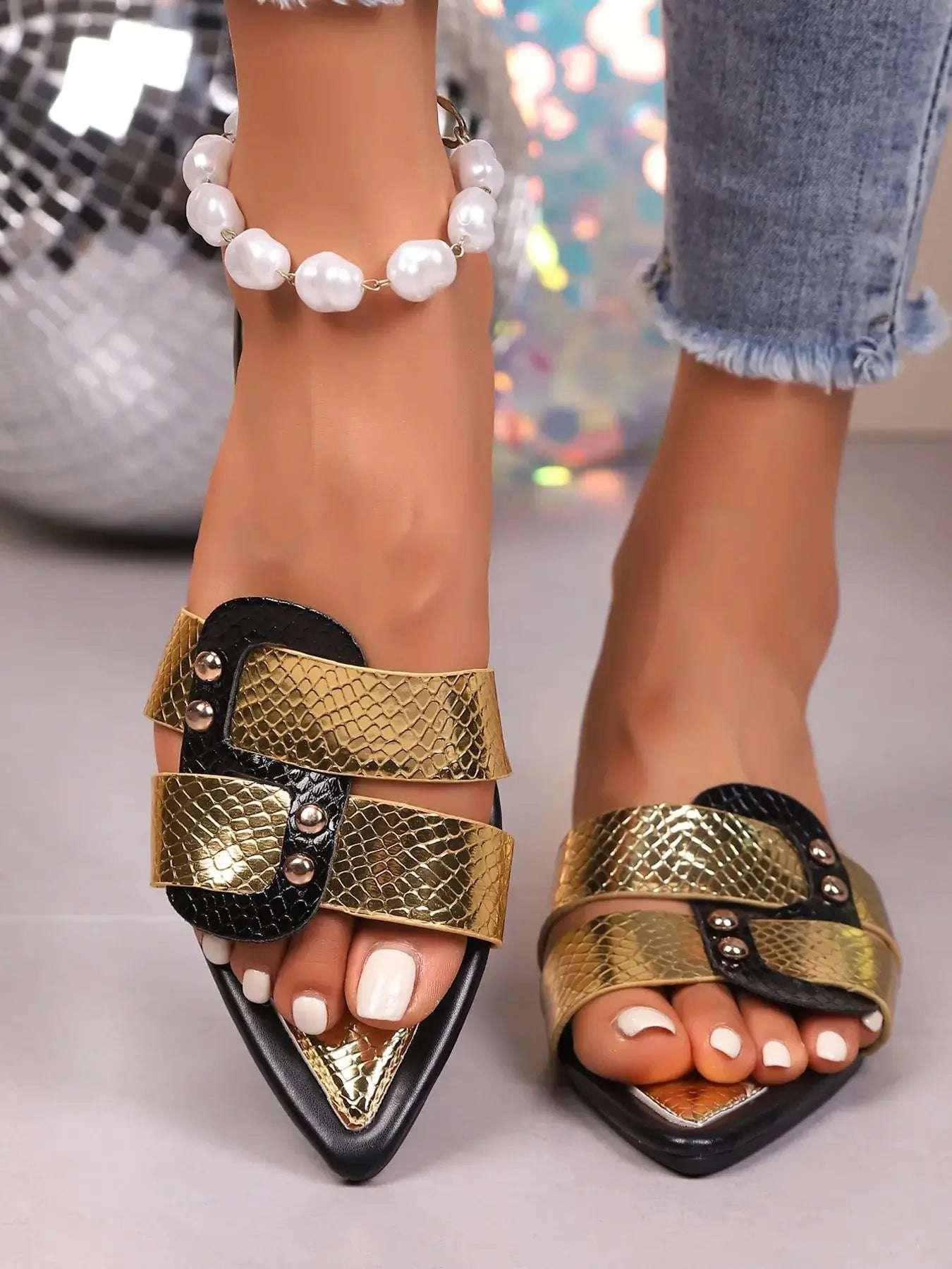 Metallic Gold Buckle Sandals | Sugarz Chique Boutique