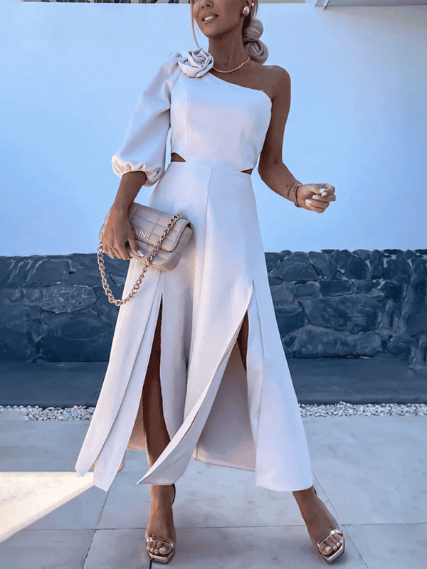 New casual party slanted shoulder slit double layer dress - Sugarz Chique Boutique