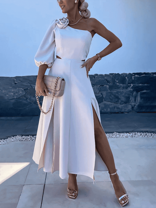 New casual party slanted shoulder slit double layer dress - Sugarz Chique Boutique