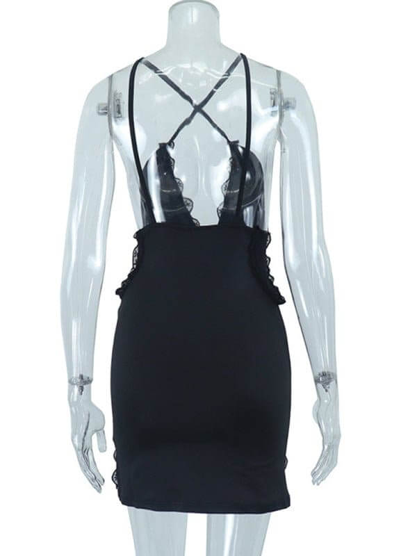 New sling hollow street trendy lace splicing slit hip dress - Sugarz Chique Boutique