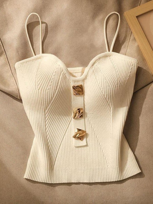 New style knitted tube top camisole with decorative buttoned blouse inside - Sugarz Chique Boutique