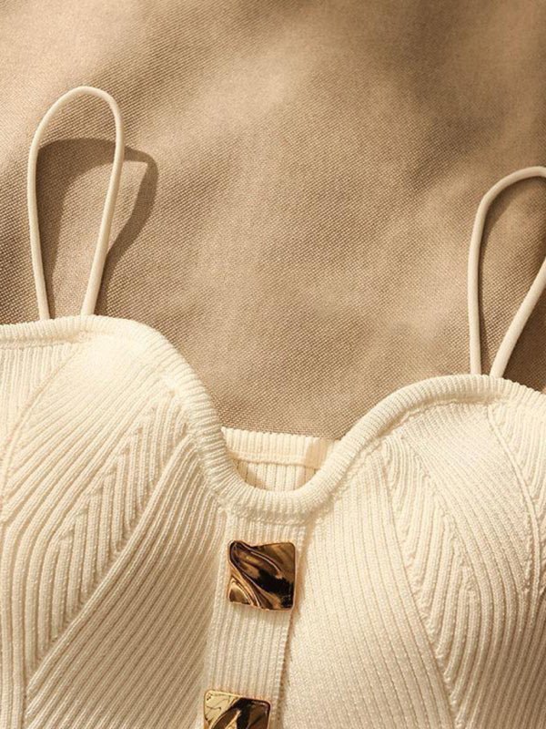 New style knitted tube top camisole with decorative buttoned blouse inside - Sugarz Chique Boutique