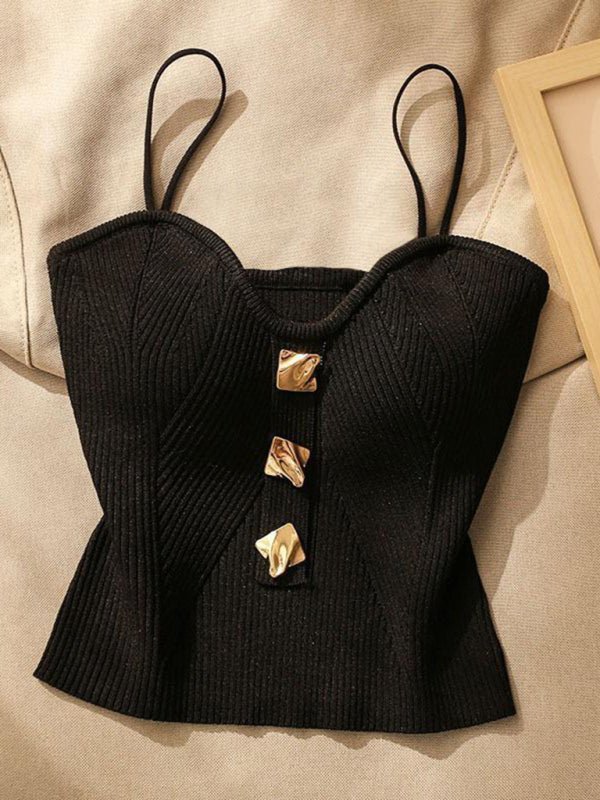 New style knitted tube top camisole with decorative buttoned blouse inside - Sugarz Chique Boutique