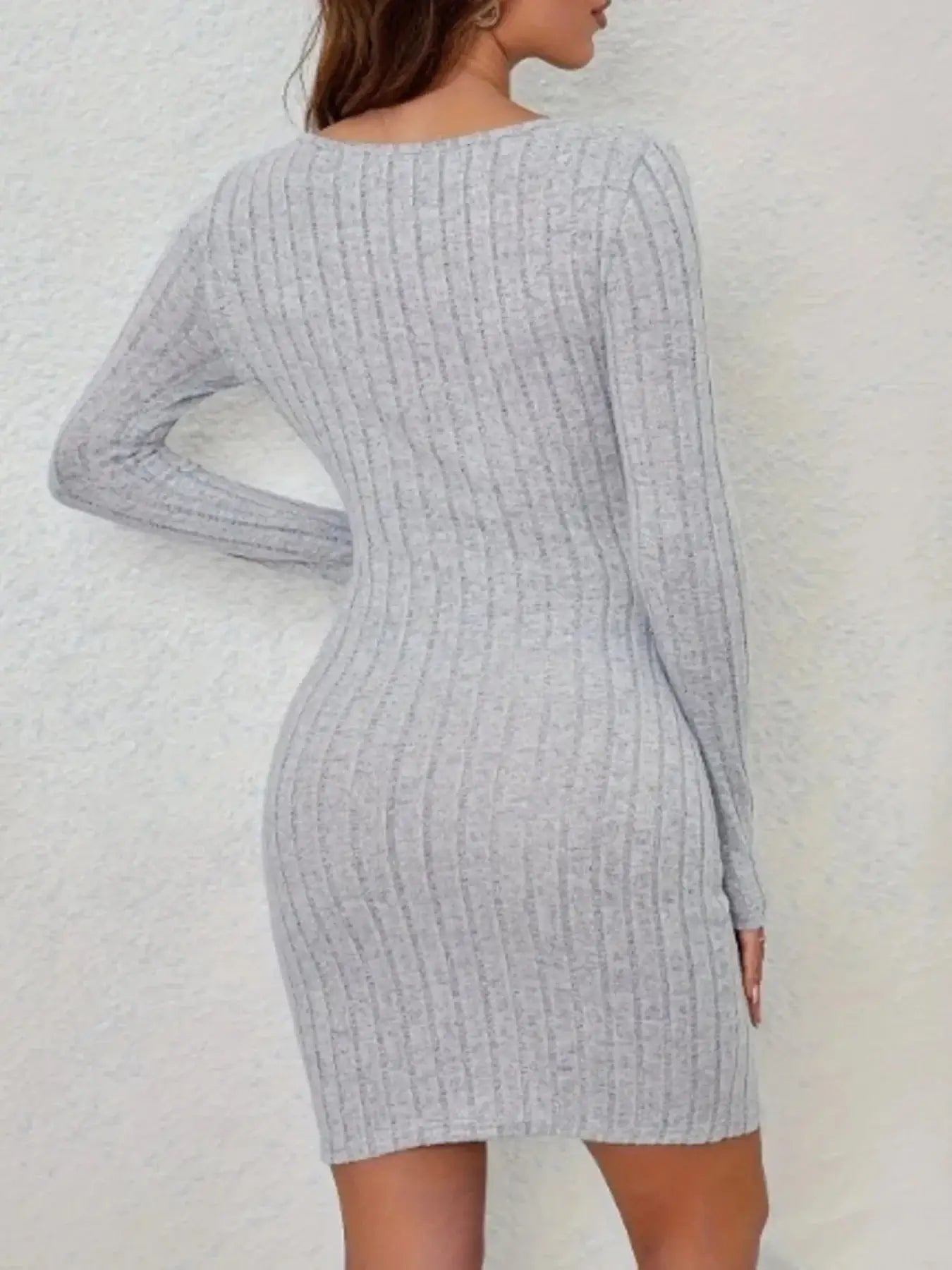 Ribbed Knit Cutout Long Sleeve Bodycon Dress - Sugarz Chique Boutique