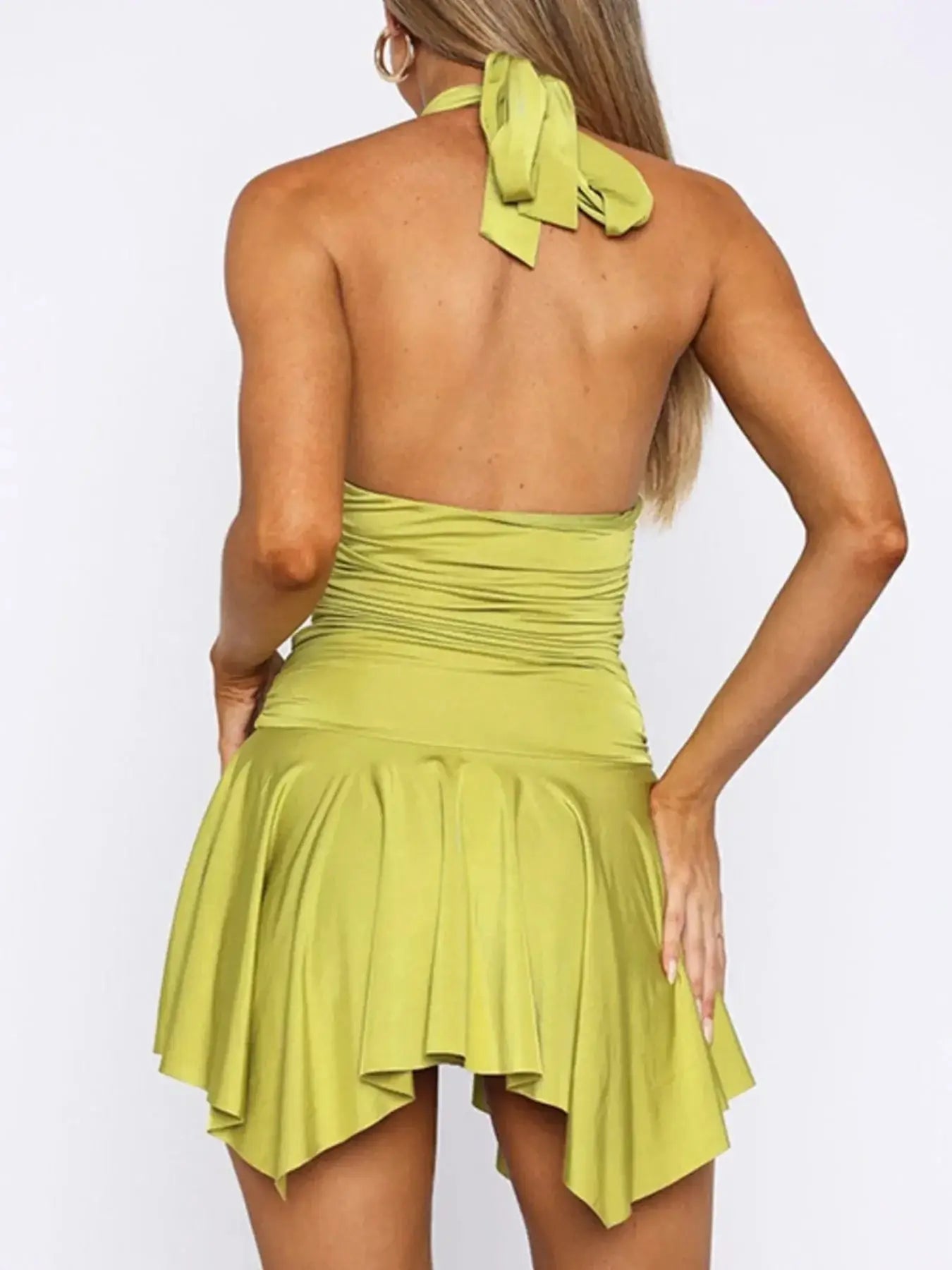 Ruched Halter Neck Bodycon Mini Dress - Sugarz Chique Boutique