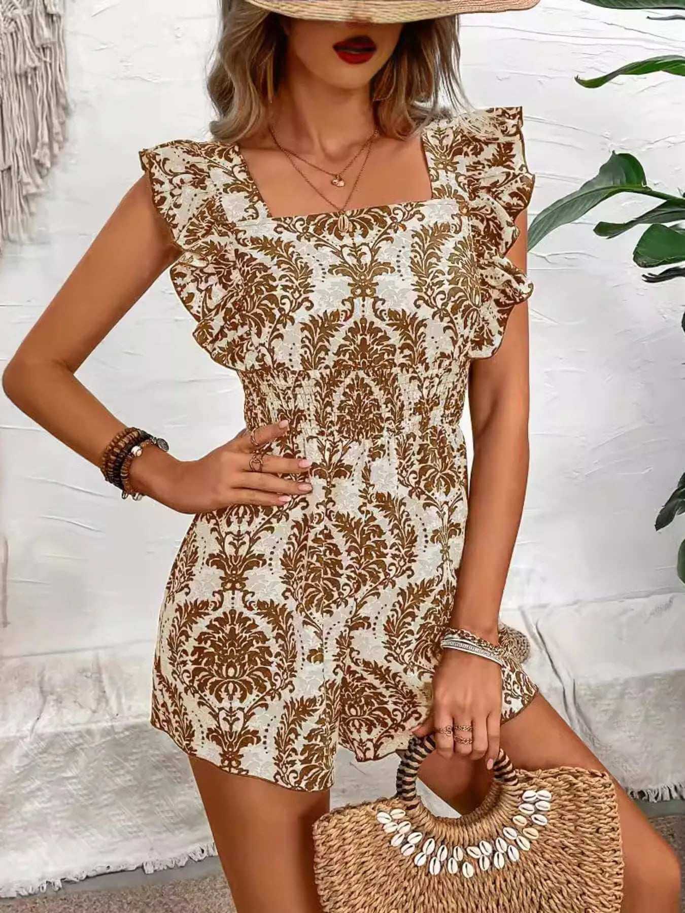 Ruffled Printed Square Neck Romper | Sugarz Chique Boutique