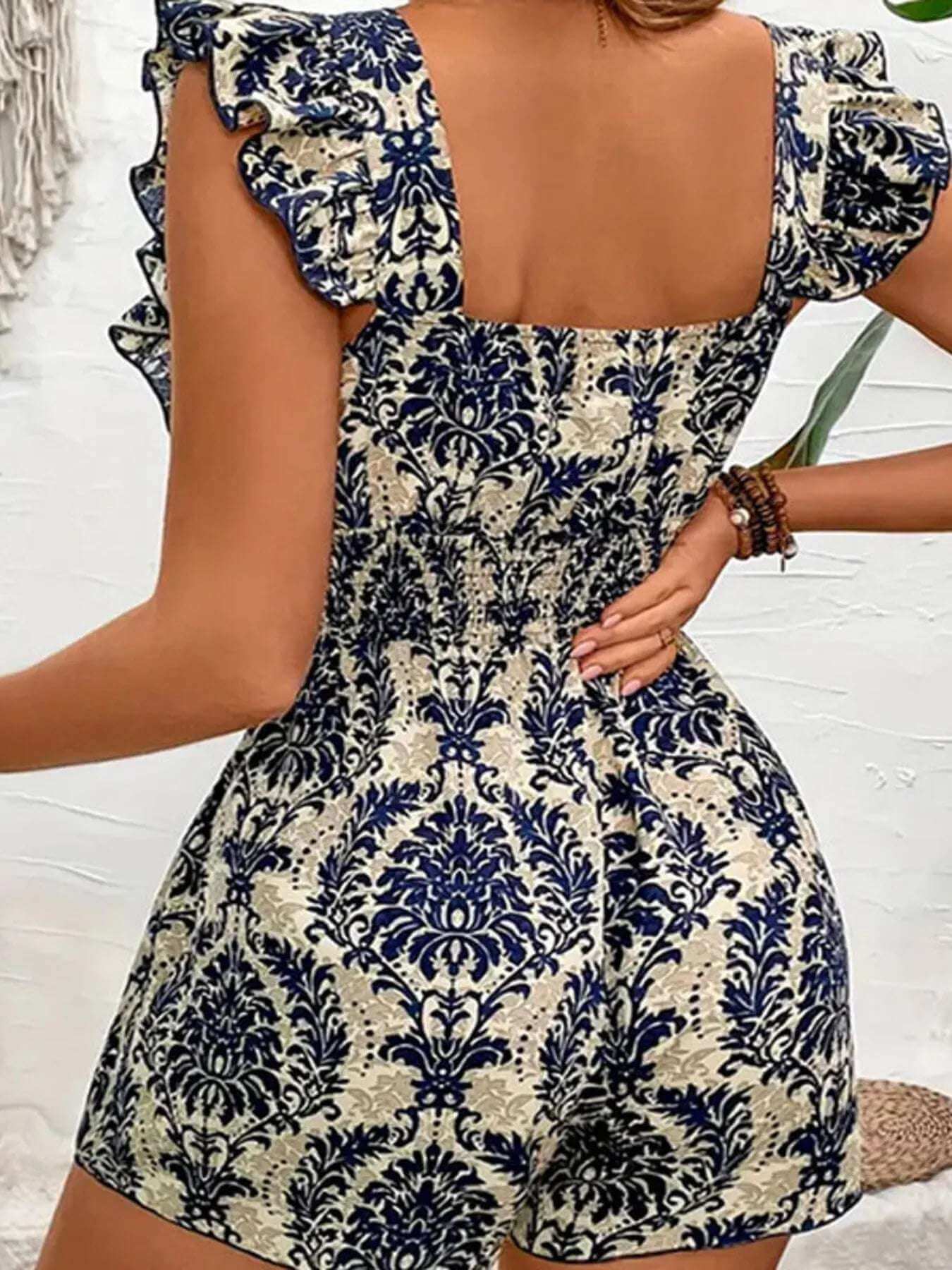 Ruffled Printed Square Neck Romper | Sugarz Chique Boutique