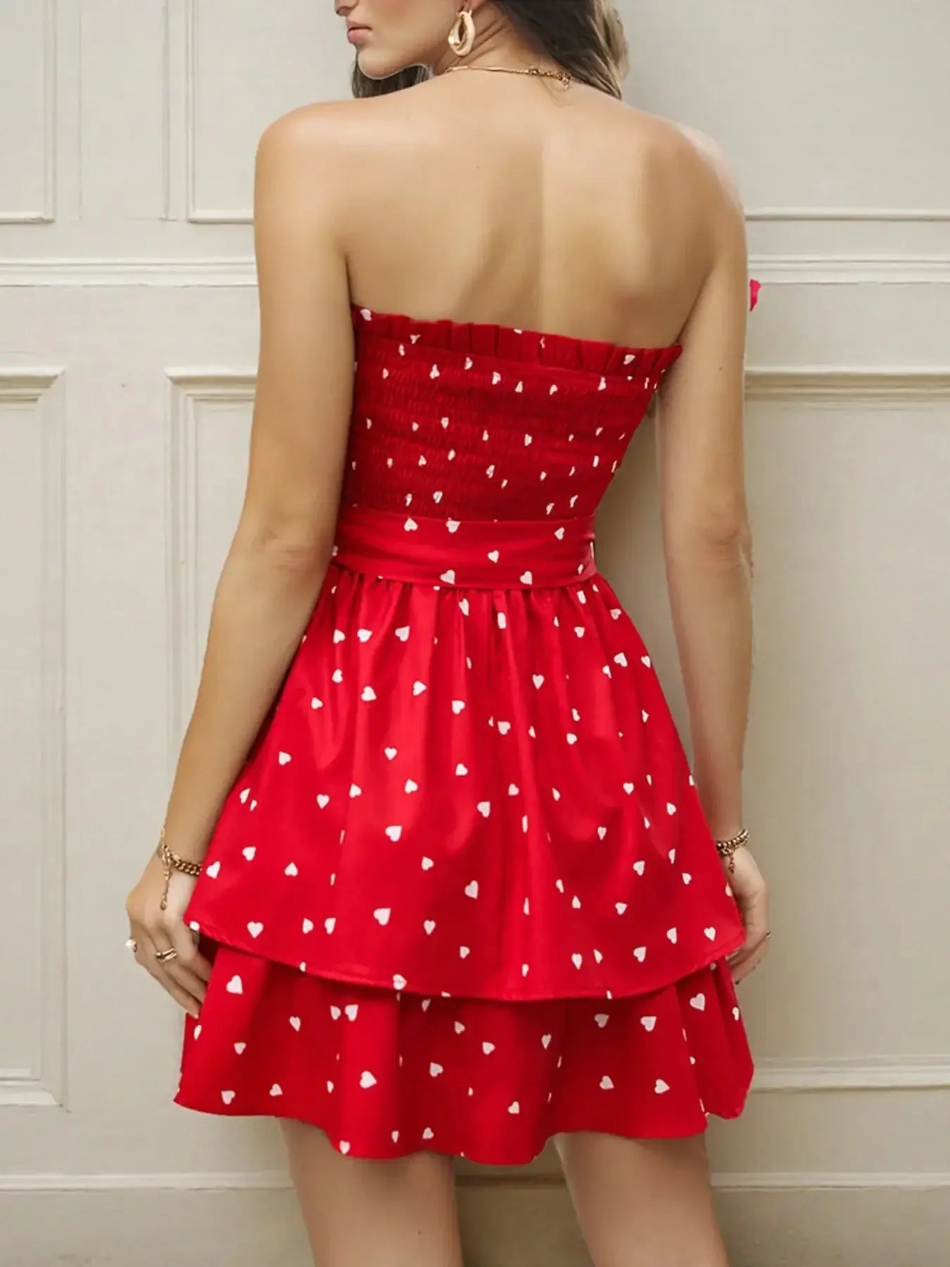 Smocked Heart Print Tube Dress - Sugarz Chique Boutique