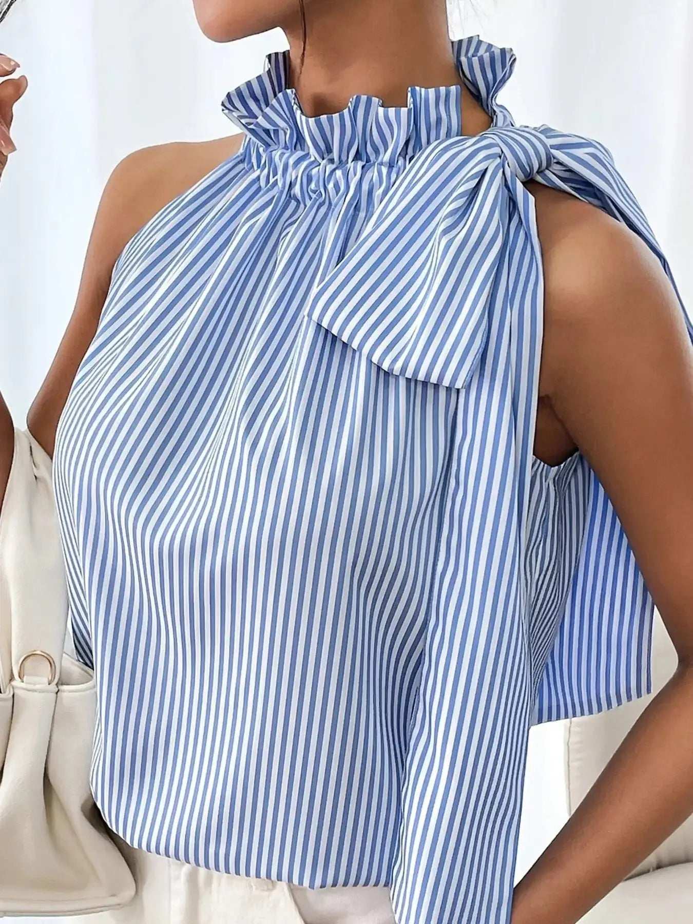 Striped Sleeveless Blouse with Bow Tie Detail | Sugarz Chique Boutique
