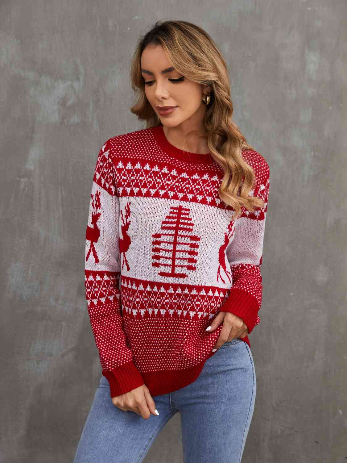 Christmas Theme Round Neck Sweater | Sugarz Chique Boutique