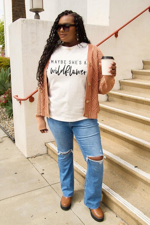 Simply Love Full Size MAYBE SHE'S A WILDFLOWER Short Sleeve T-Shirt | Sugarz Chique Boutique