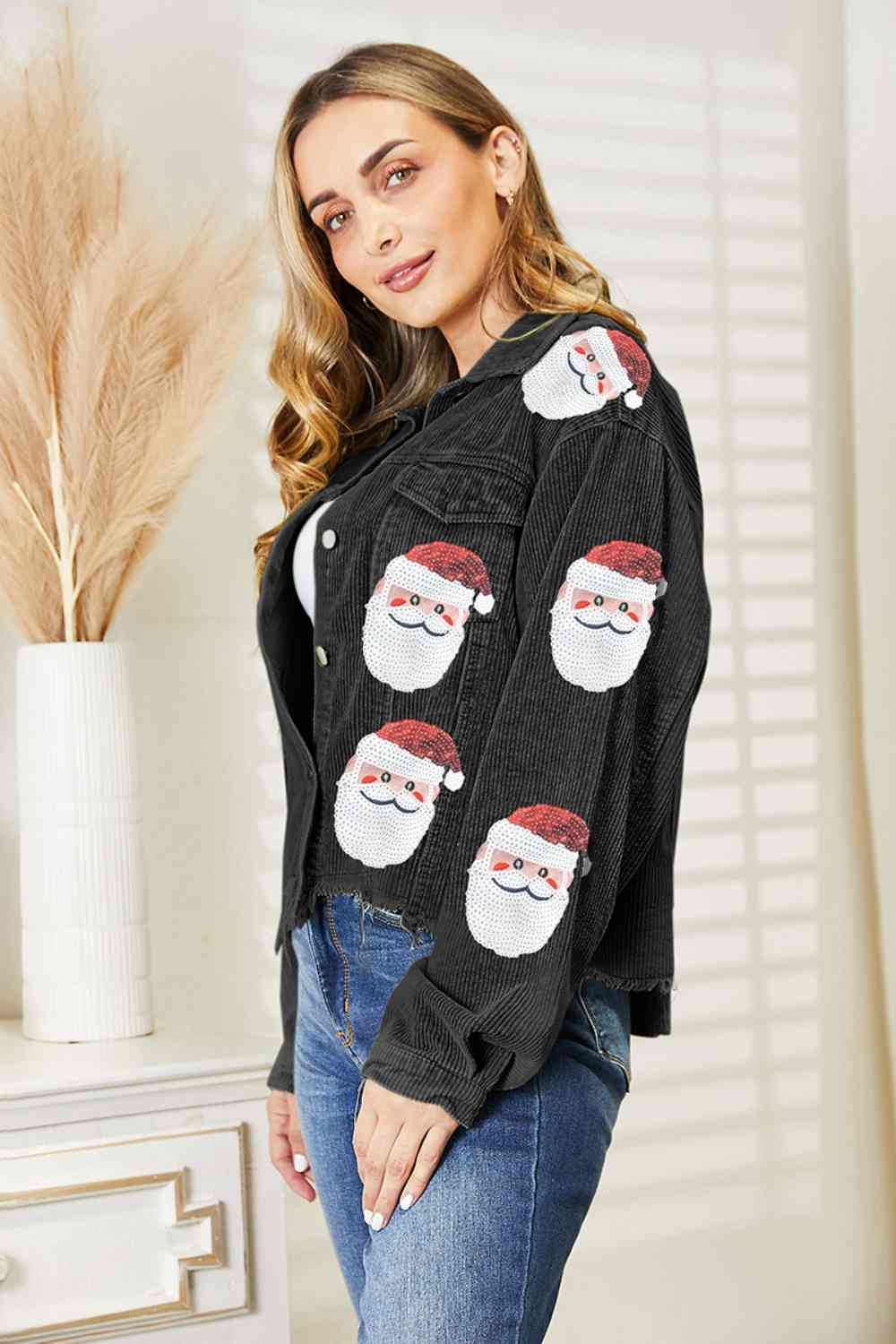 Santa Sequin Raw Hem Jacket | Sugarz Chique Boutique