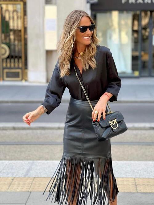High Waist Fringe Hem Skirt | Sugarz Chique Boutique