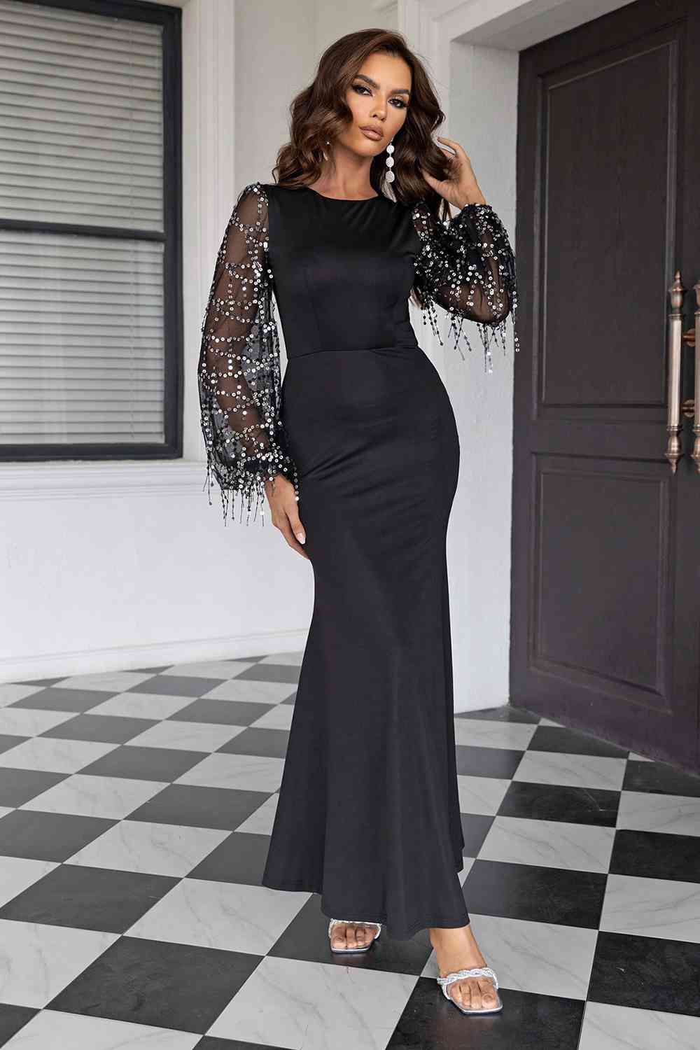 Sequin Round Neck Maxi Dress | Sugarz Chique Boutique