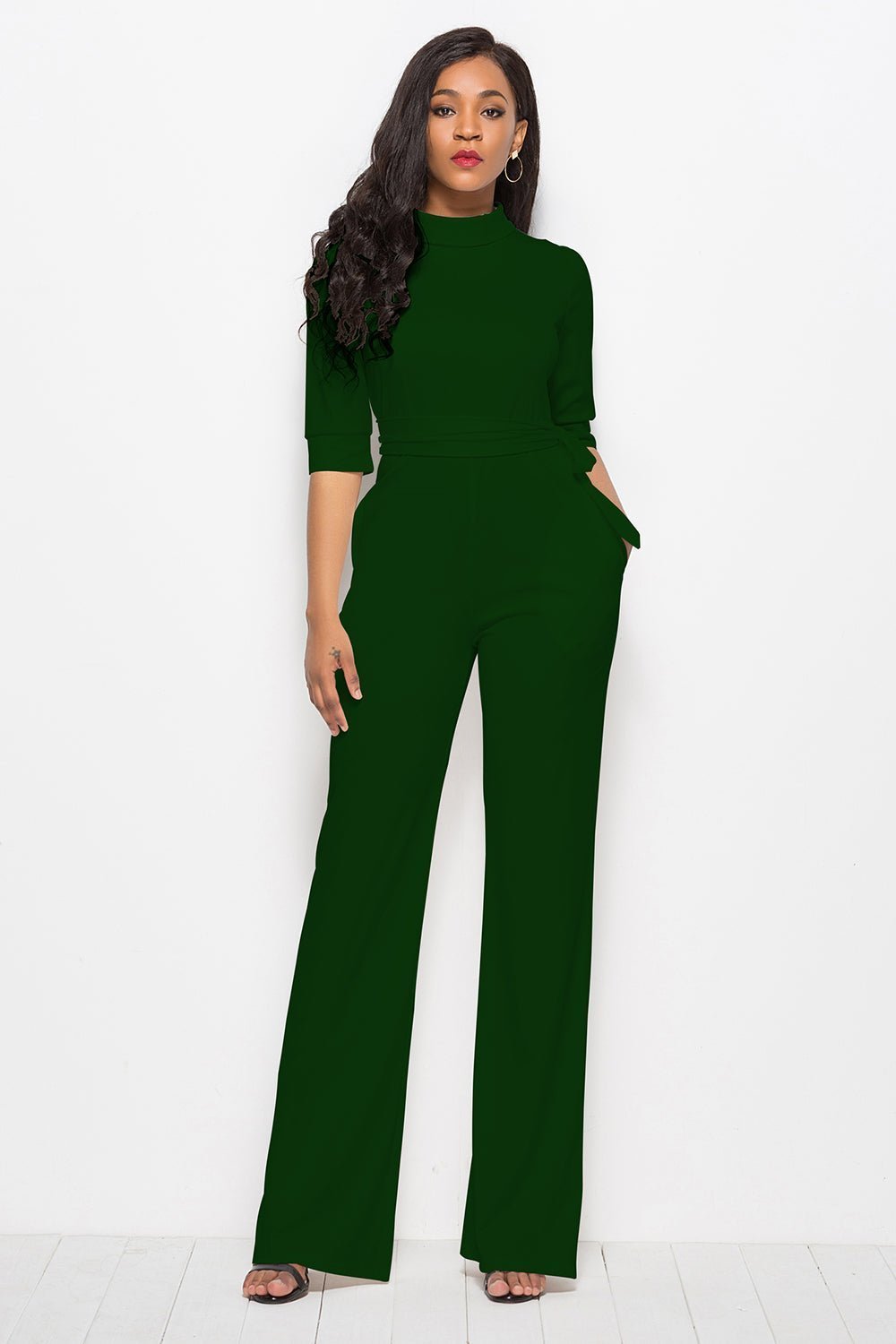 Mock Neck Tie-Waist Half Sleeve Jumpsuit | Sugarz Chique Boutique
