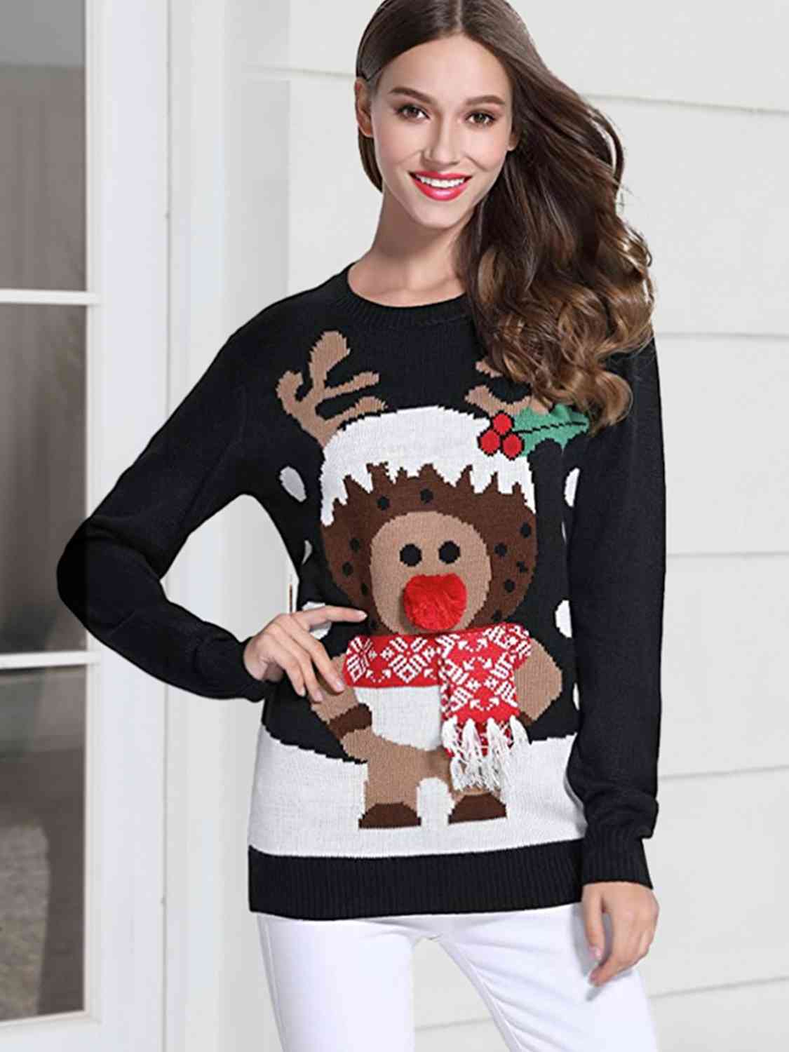 Rudolph Round Neck Sweater | Sugarz Chique Boutique