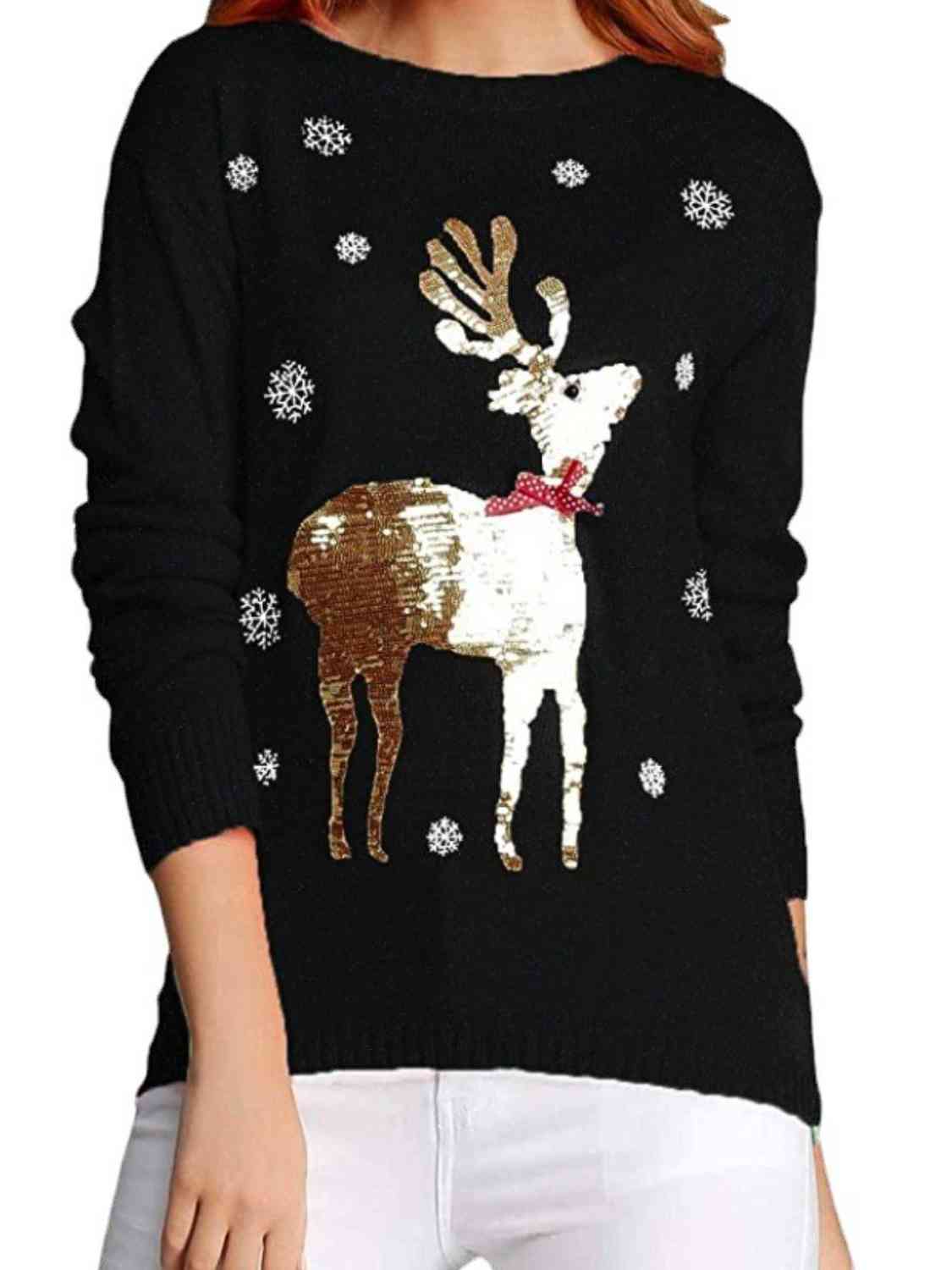 Sequin Reindeer Graphic Sweater | Sugarz Chique Boutique