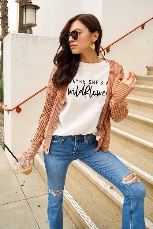 Simply Love Full Size MAYBE SHE'S A WILDFLOWER Short Sleeve T-Shirt | Sugarz Chique Boutique