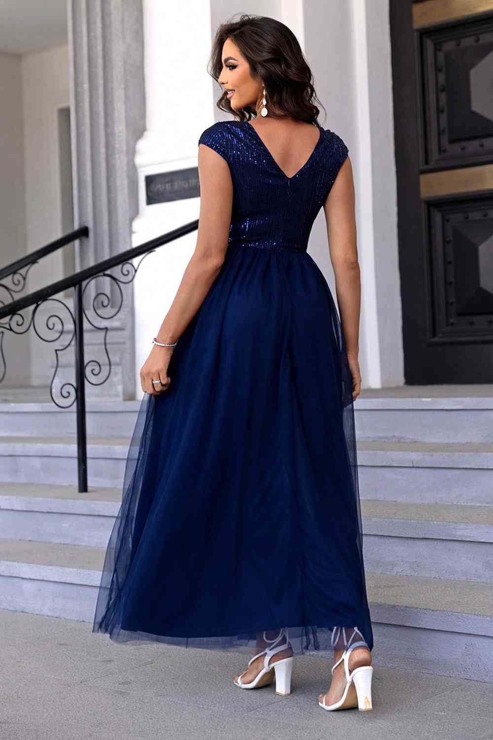 Sequin V-Neck Mesh Maxi Dress | Sugarz Chique Boutique