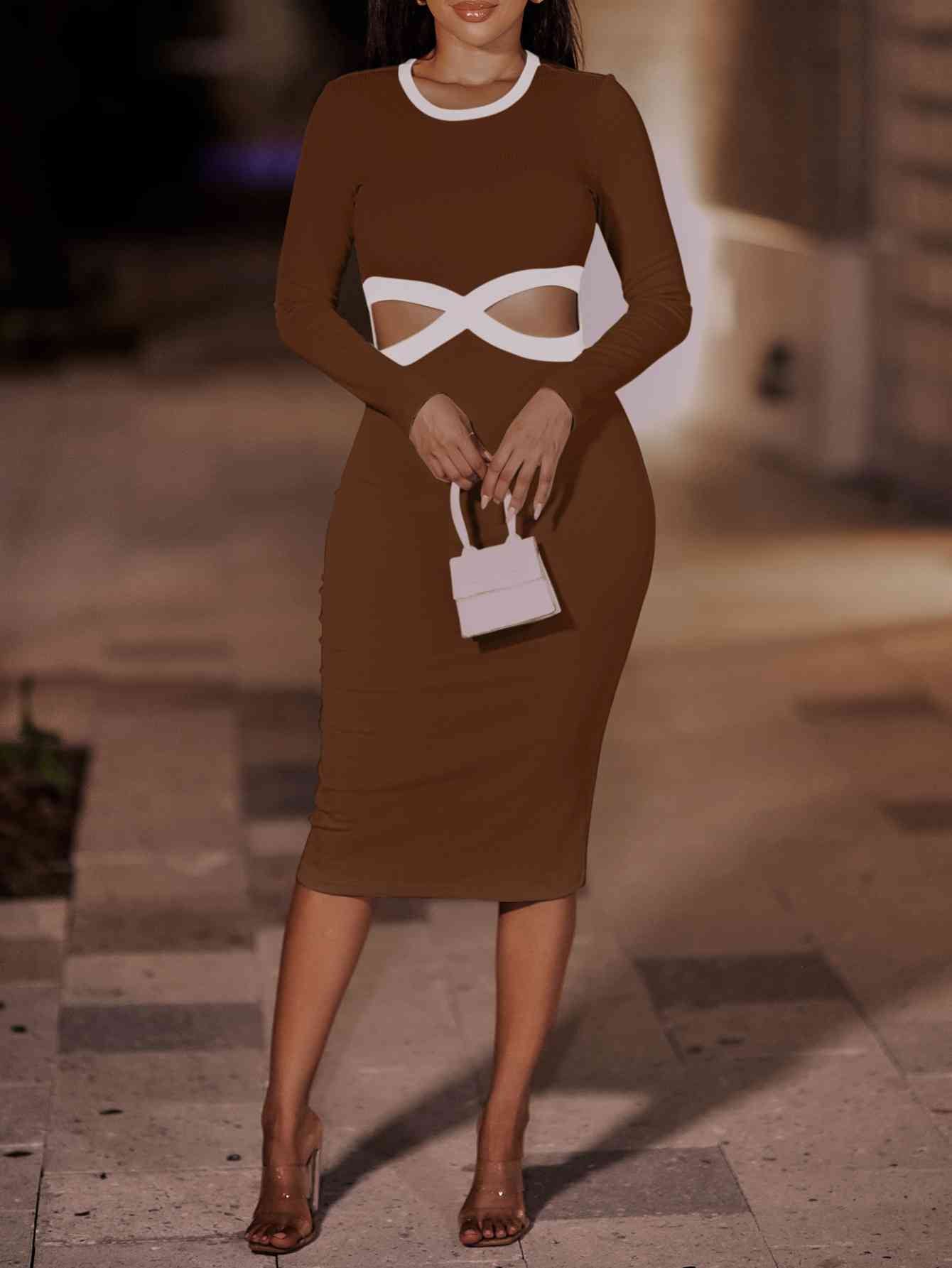 Contrast Cutout Ribbed Bodycon Dress | Sugarz Chique Boutique