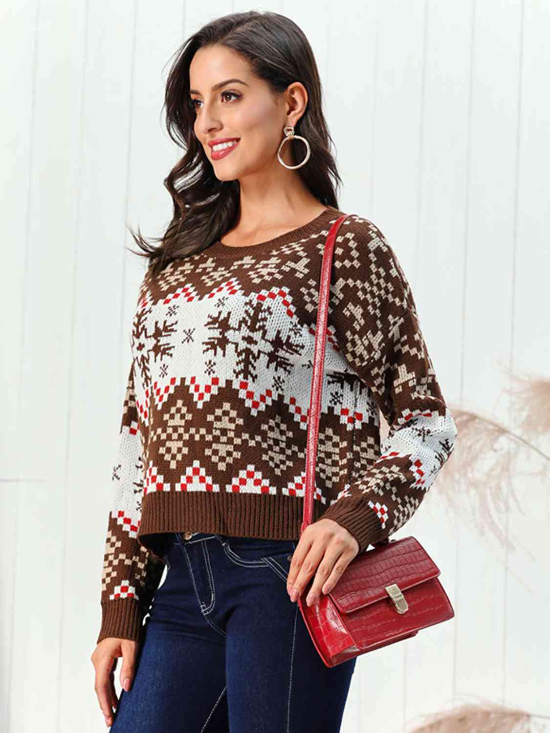 Snowflake Pattern Round Neck Sweater | Sugarz Chique Boutique