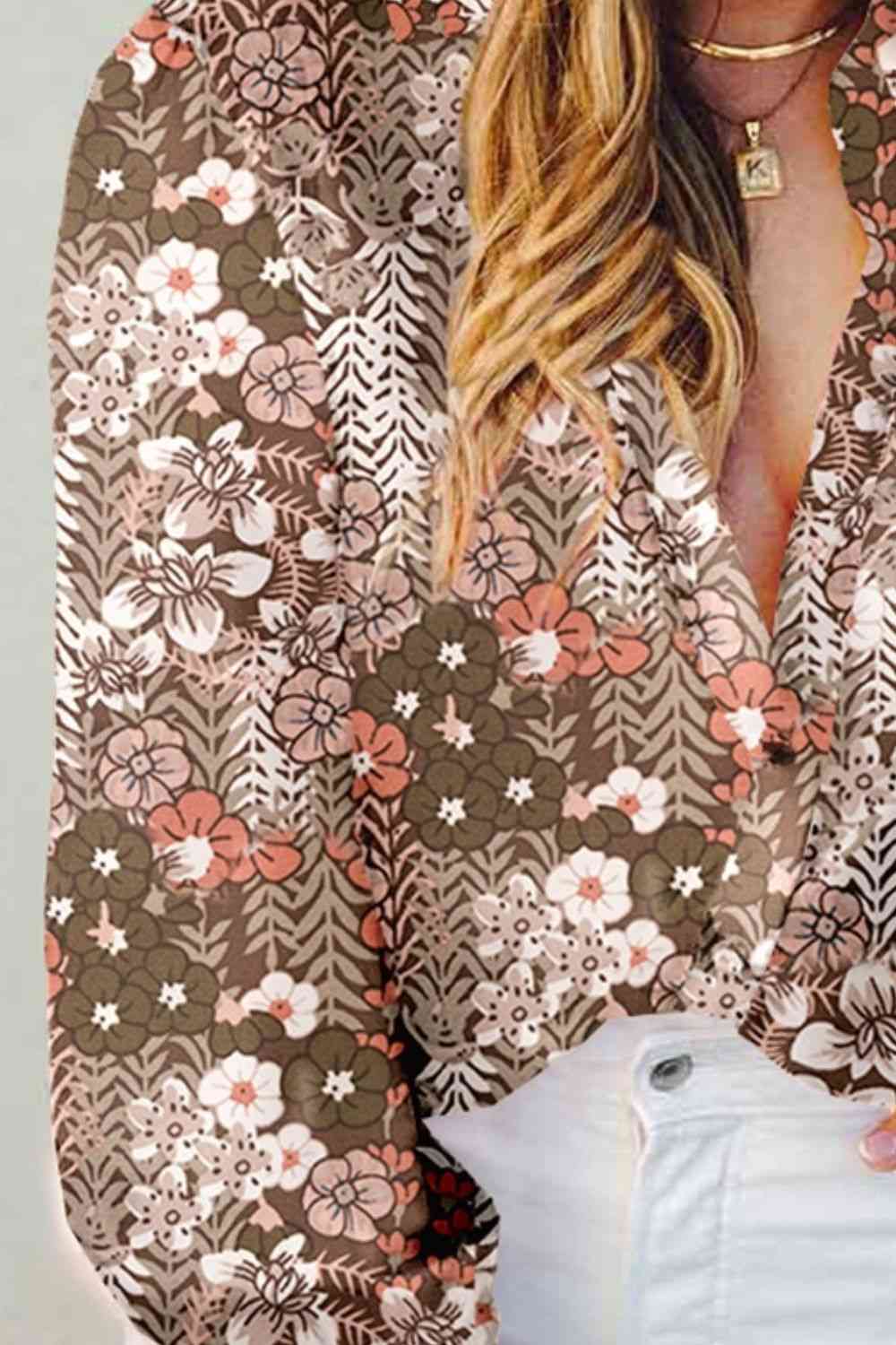 Plus Size Printed Collared Neck Long Sleeve Shirt | Sugarz Chique Boutique