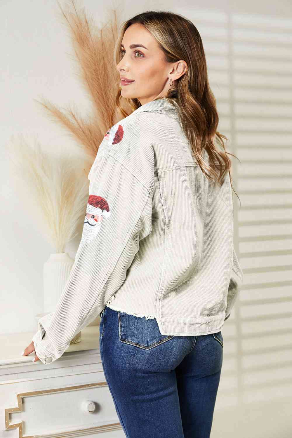 Santa Sequin Raw Hem Jacket | Sugarz Chique Boutique