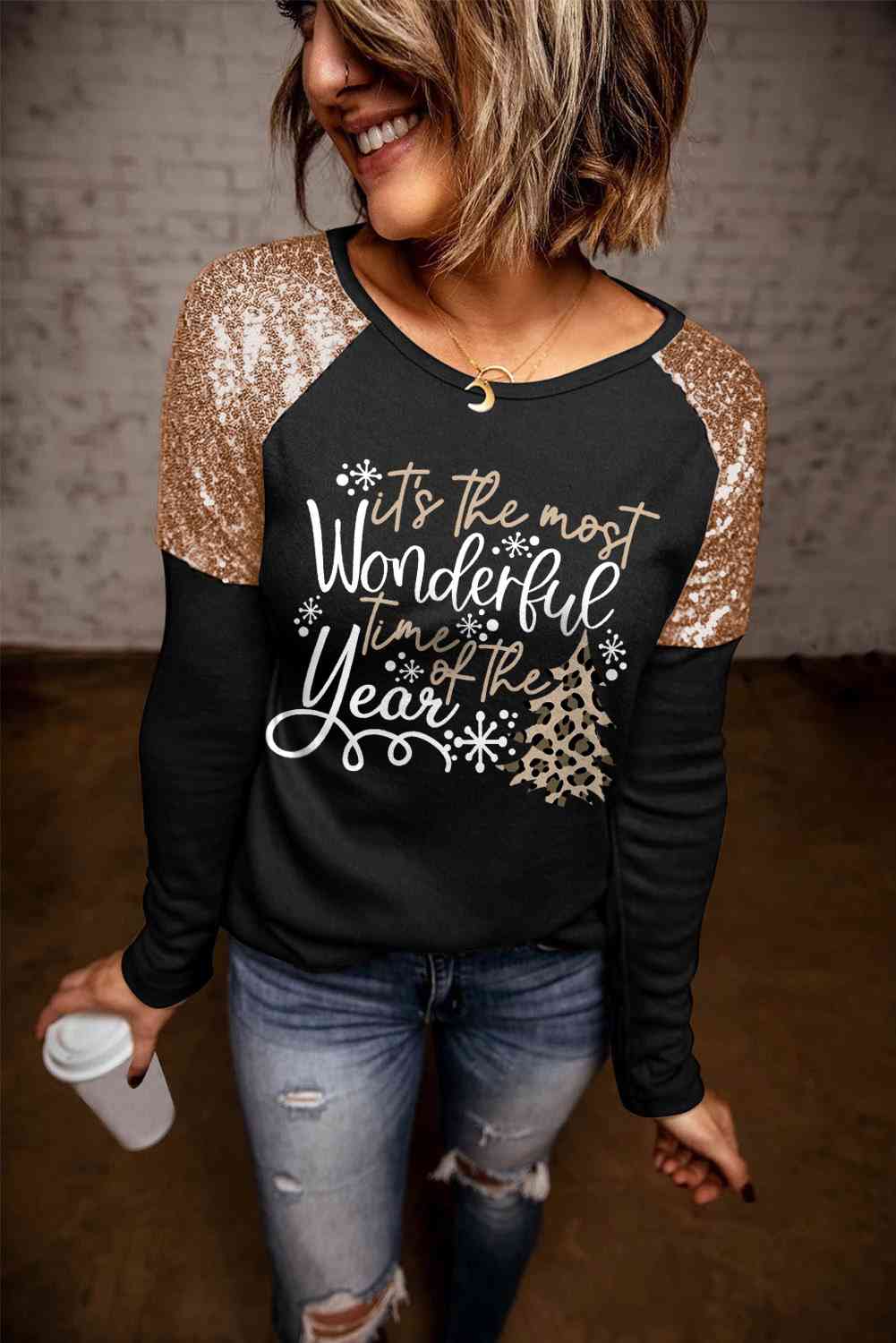 Sequin Slogan Graphic T-Shirt | Sugarz Chique Boutique