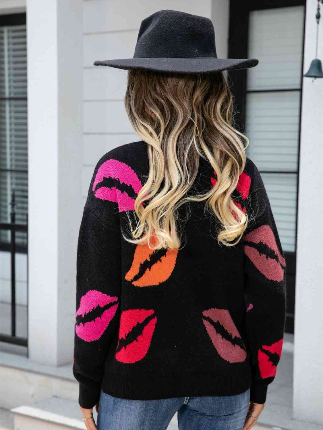 Lip V-Neck Drop Shoulder Sweater | Sugarz Chique Boutique
