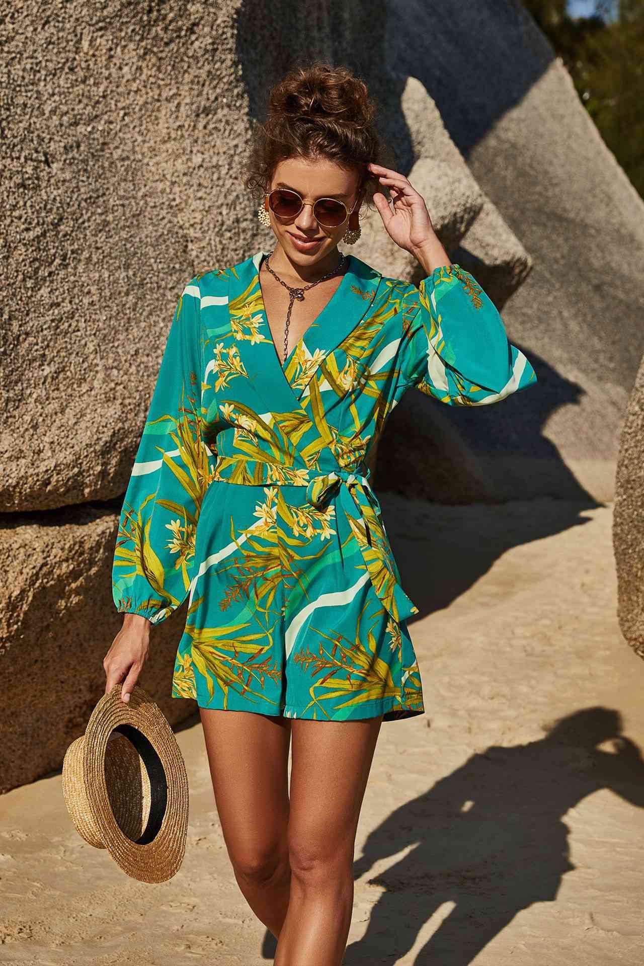 Botanical Print Long Sleeve Romper | Sugarz Chique Boutique
