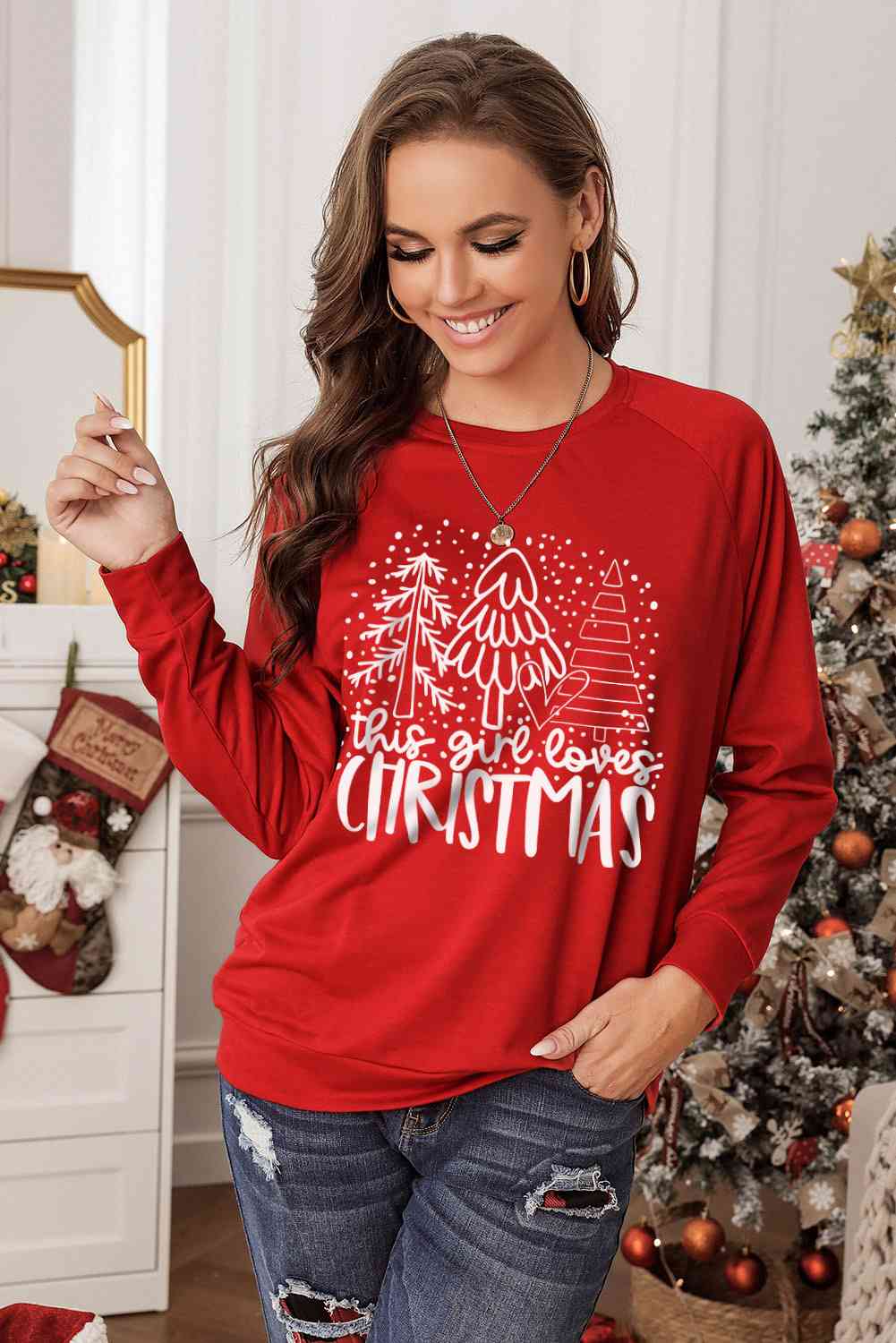 Christmas Tree Round Neck Sweatshirt | Sugarz Chique Boutique