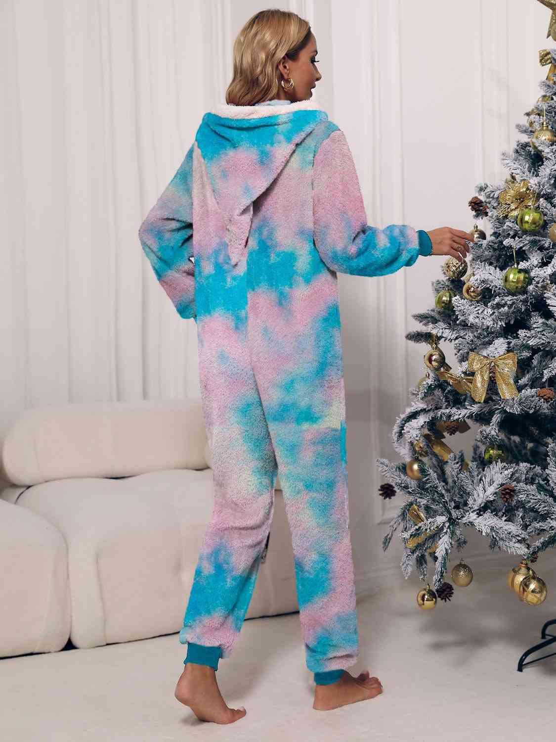 Zip Front Long Sleeve Hooded Teddy Lounge Jumpsuit | Sugarz Chique Boutique