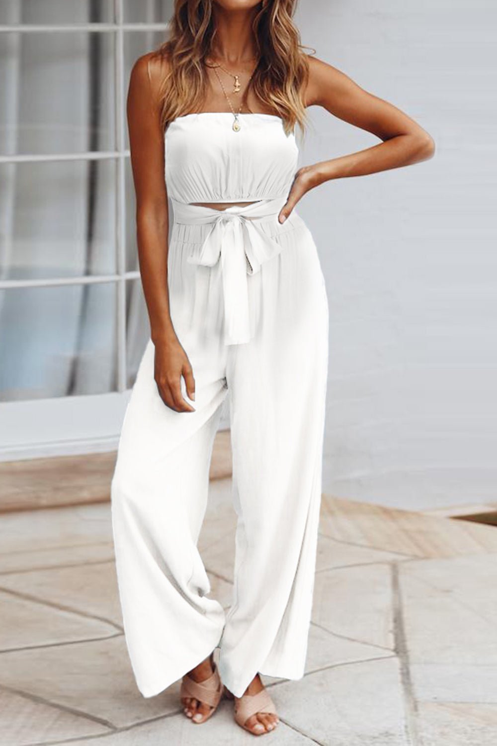 Tied Cutout Tube Wide Leg Jumpsuit | Sugarz Chique Boutique