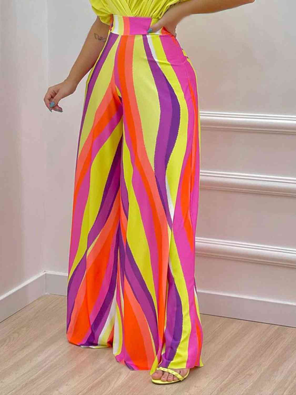 Printed Surplice Top and Wide Leg Pants Set | Sugarz Chique Boutique
