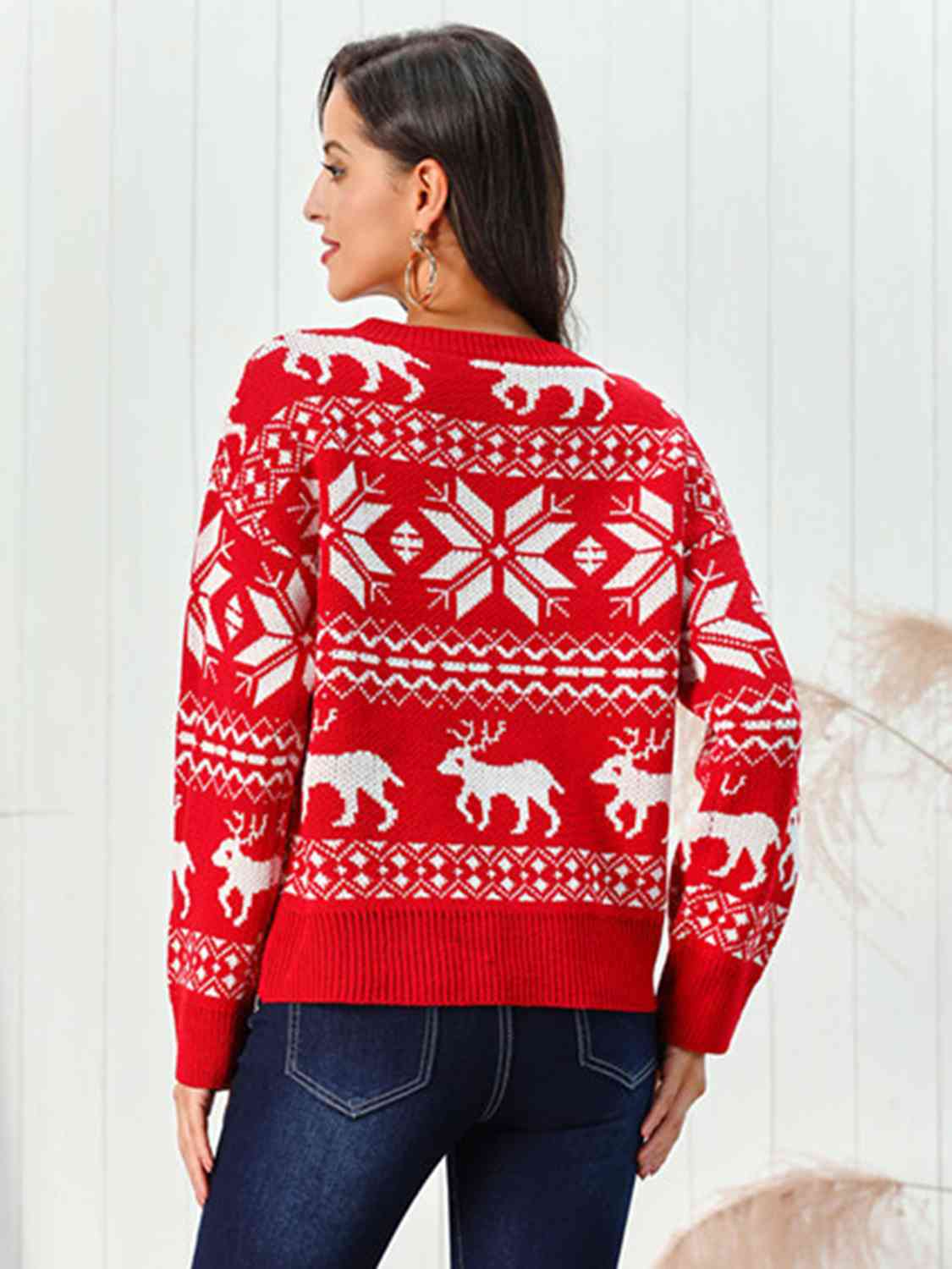 Reindeer & Snowflake Round Neck Sweater | Sugarz Chique Boutique