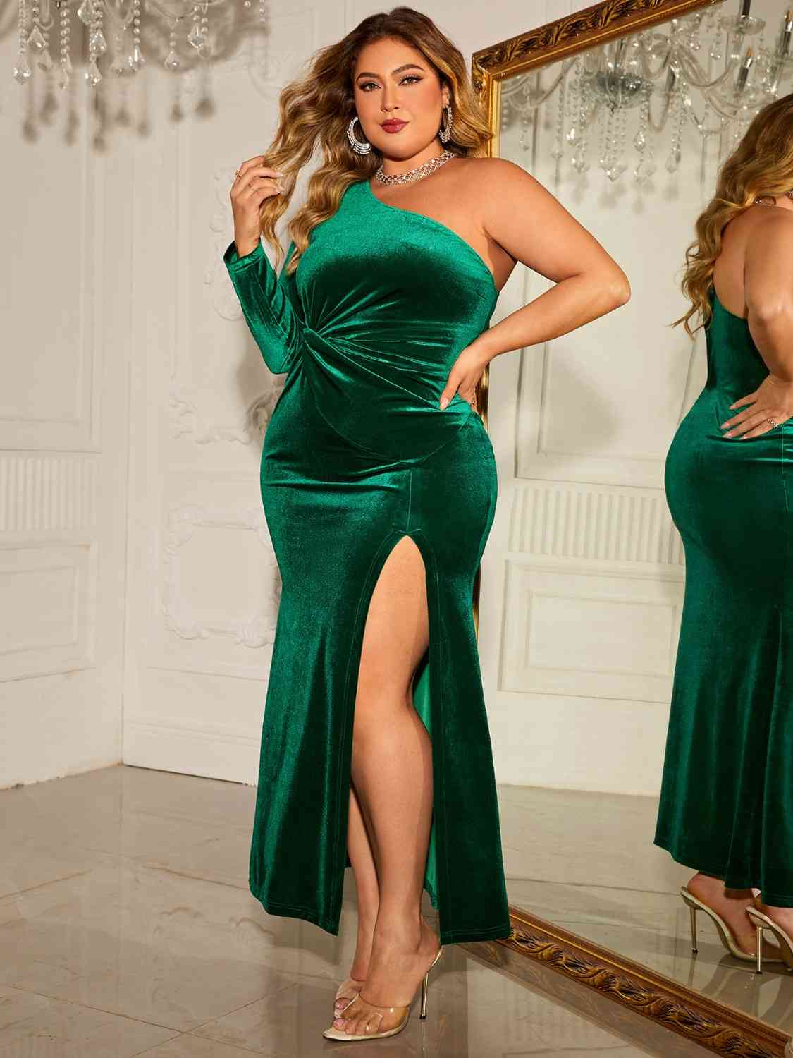 Plus Size One-Shoulder Twisted Split Dress | Sugarz Chique Boutique