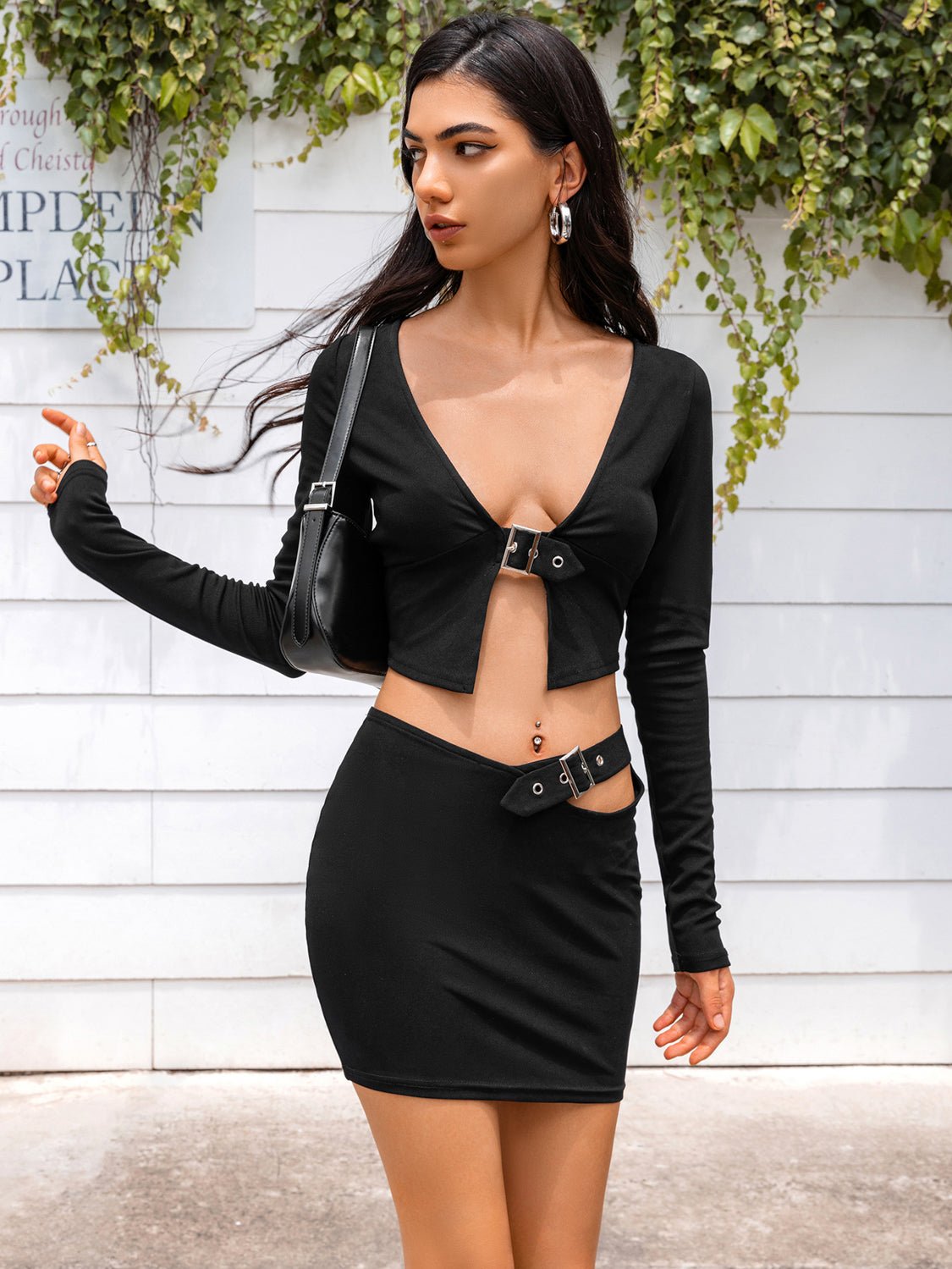 Cropped Top and Cutout Skirt Set | Sugarz Chique Boutique