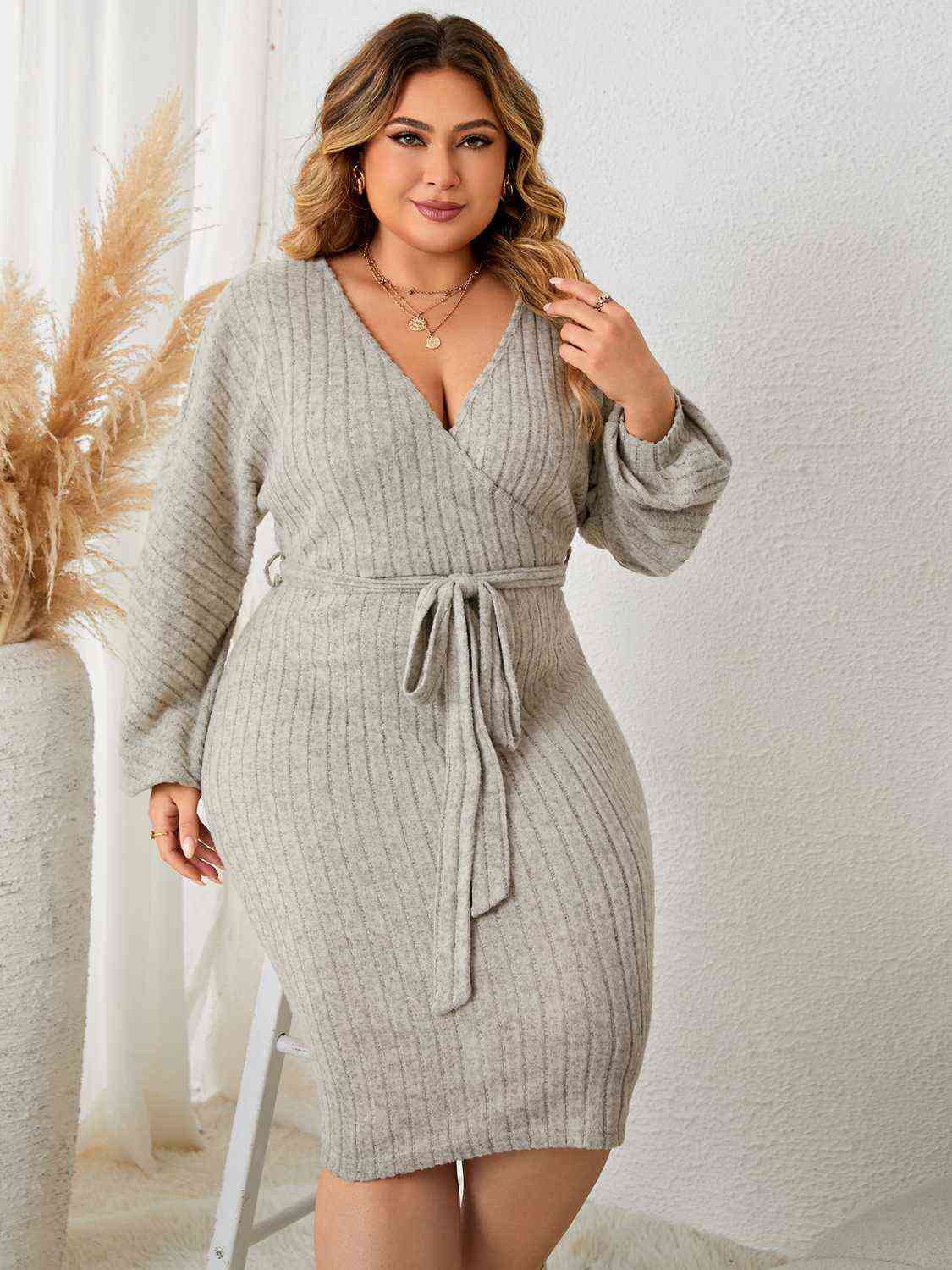 Plus Size Tie Waist Wrap Dress | Sugarz Chique Boutique