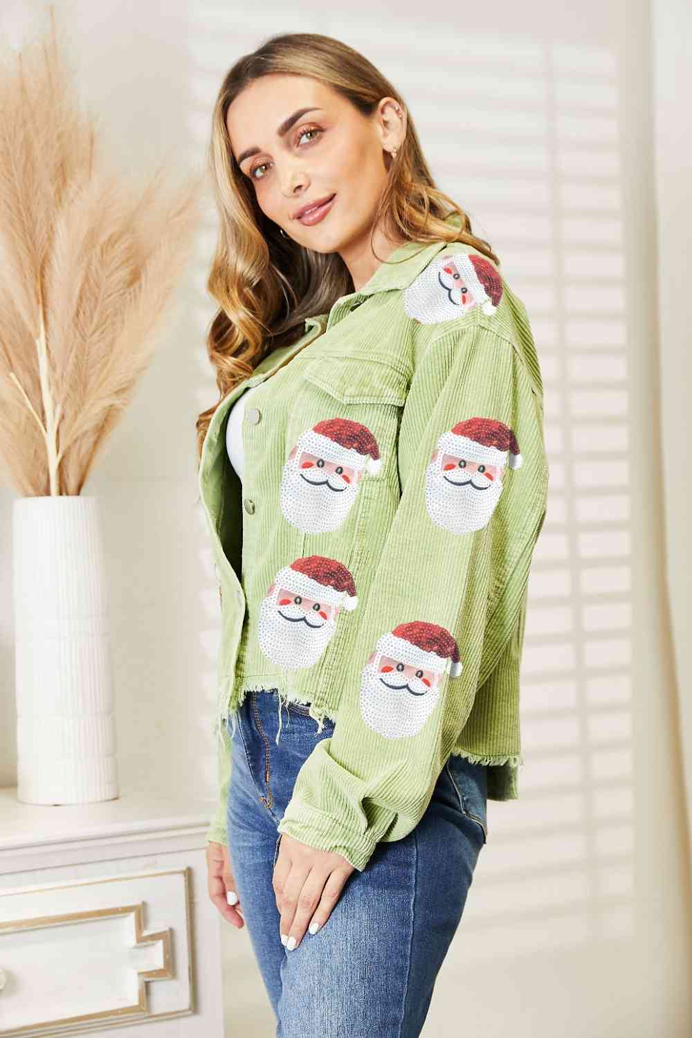 Santa Sequin Raw Hem Jacket | Sugarz Chique Boutique