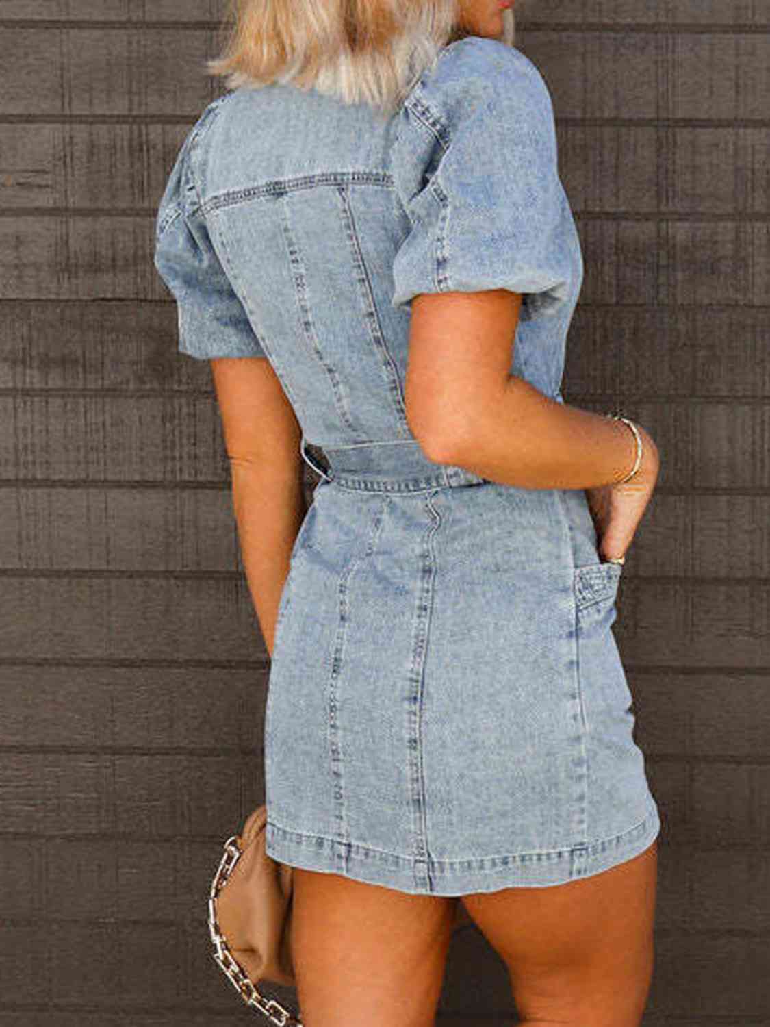 Puff Sleeve Button Up Mini Denim Dress | Sugarz Chique Boutique