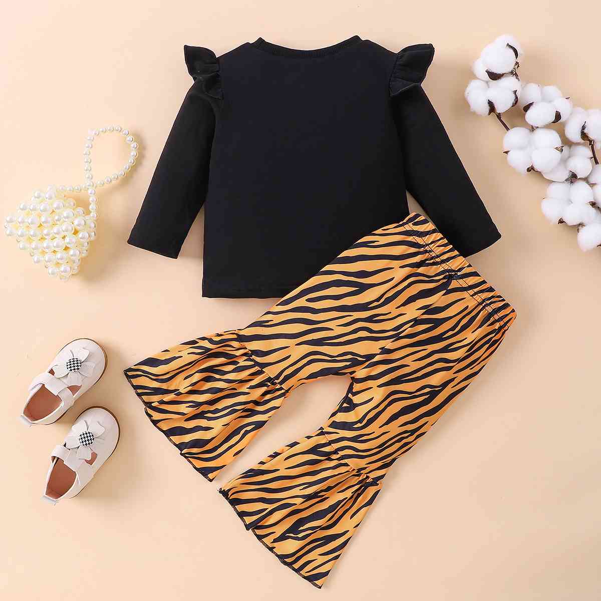 Graphic Top and Printed Flare Pants Set | Sugarz Chique Boutique